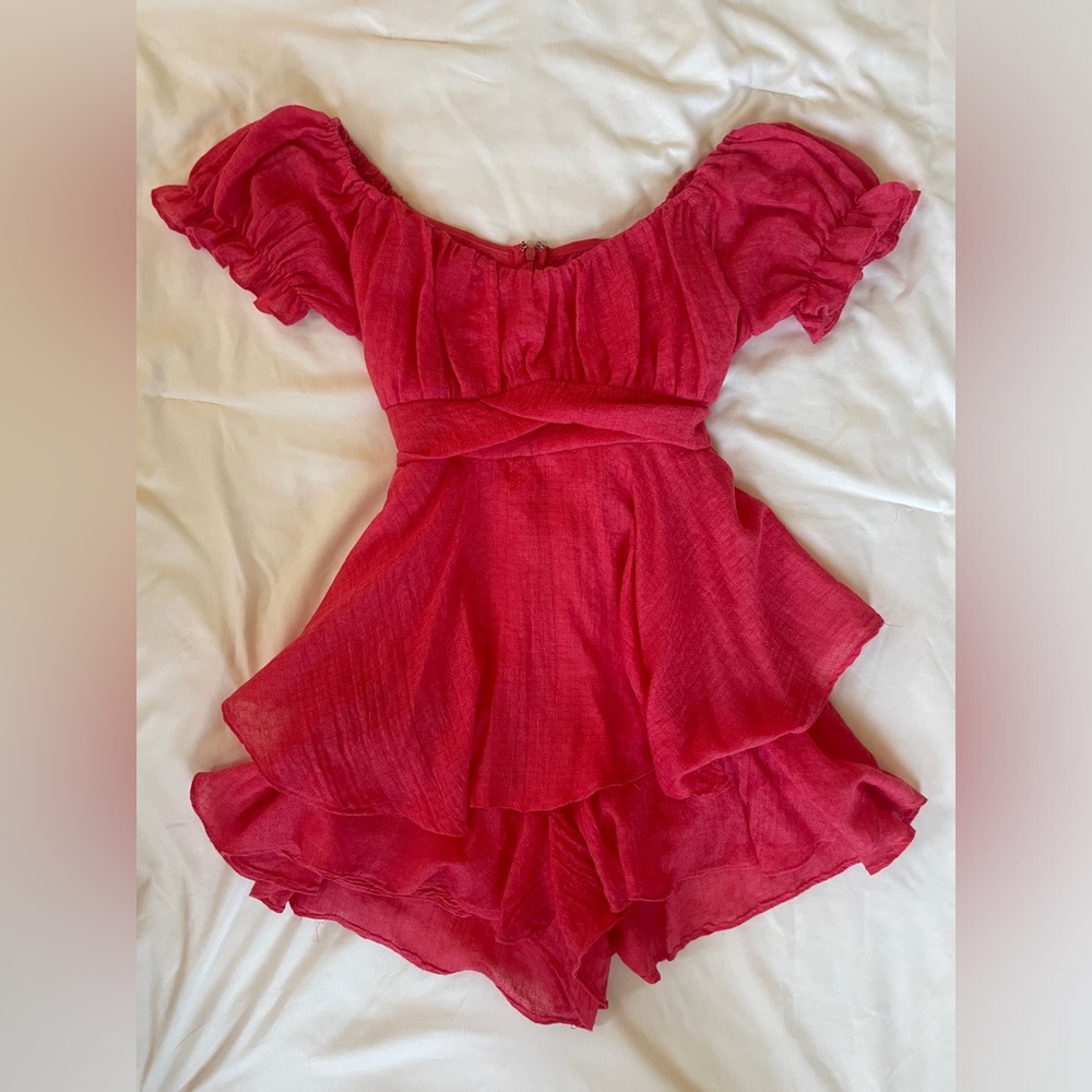 Altar’d State orange mini romper puff sleeve tie-back  - size L